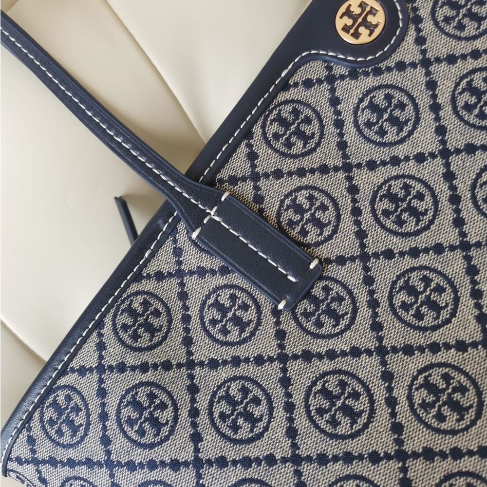 Tory Burch Elegant Navy Patterned Tote by [Brand] - Picture 5 of 7